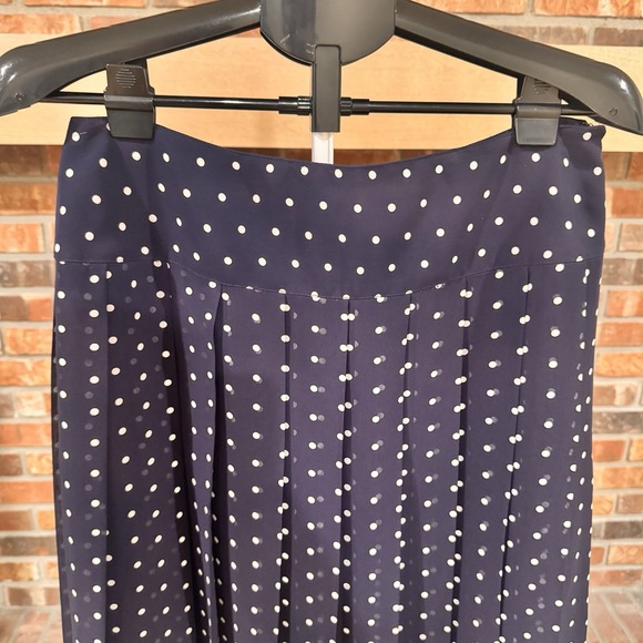 Navy Blue White Polka Dot Pleated Skirt Lined Classic Preppy Workwear 10P - Picture 3 of 7